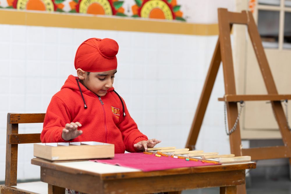 A student working with learning materials in class